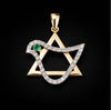 Star of David Pendant with Sapphire,Emerald,Ruby 14K Yellow Gold with Diamonds
