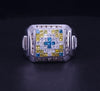 Multicolor Stone Men's Ring In 14K White Gold Size 9