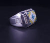 Multicolor Stone Men's Ring In 14K White Gold Size 9