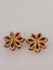 Flower Shape Natural/Genuine Burmese Rubies Earrings in 18K Yellow Gold.
