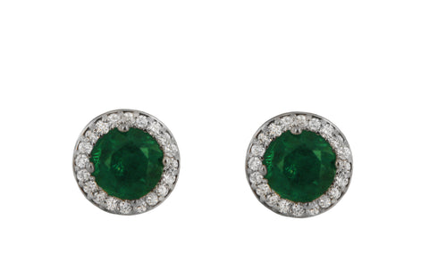 Emerald Earrings Studs in White Gold with Diamonds
