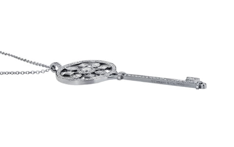 Tiffany Keys petals key pendant with diamonds in platinum on a chain.