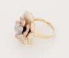Hand-Made 14K Try Color flower ring with Diamonds