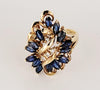 Vintage Marquise Blue Sapphire and Diamond Outstanding Set in 14K Yellow Gold