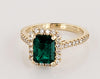 Emerald Cut Emerald Ring with White Diamond and 14K Yellow Gold