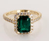 Emerald Cut Emerald Ring with White Diamond and 14K Yellow Gold