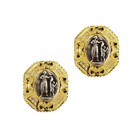 Vintage Two Tone Earrings With Diamonds
