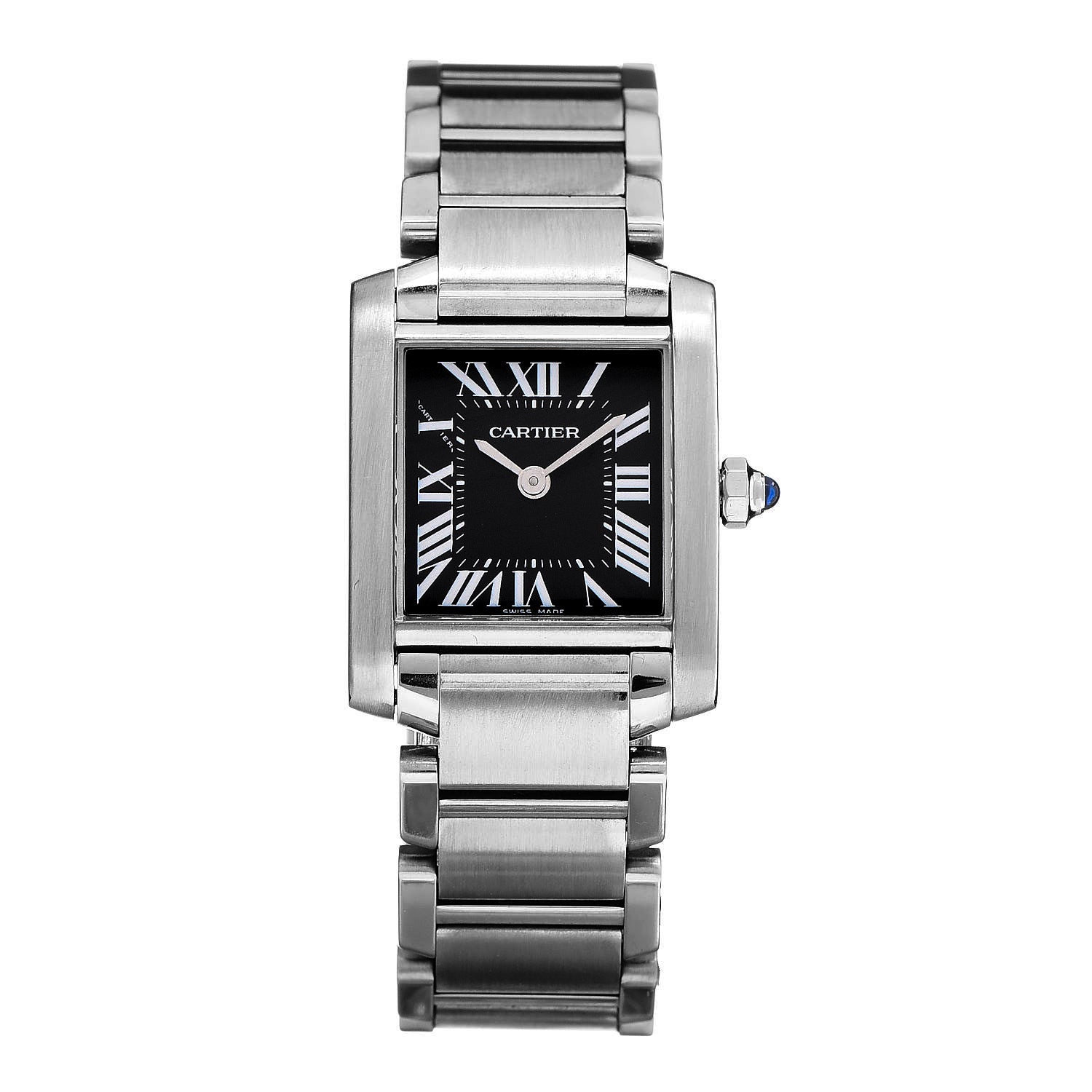 Cartier Tank Francaise Black Dial Watch 2384 - Crown Jewelers