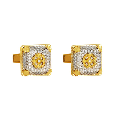 Two tone Men Suaqre Cufflinks with Diamonds