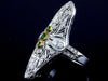 Edwardian North to South Navette Platinum Diamond & Emerald Ring