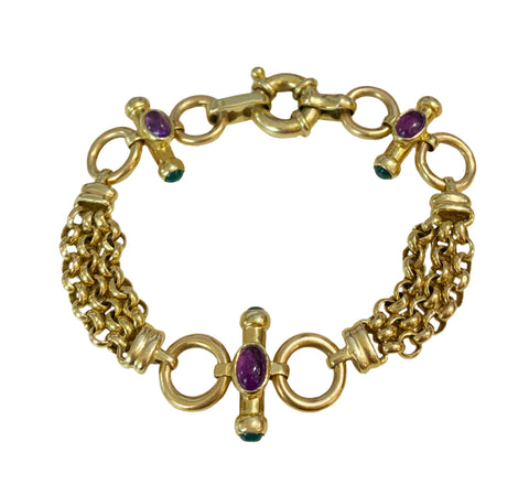 Mesh Gold Bracelet with Amethyst & Emerald