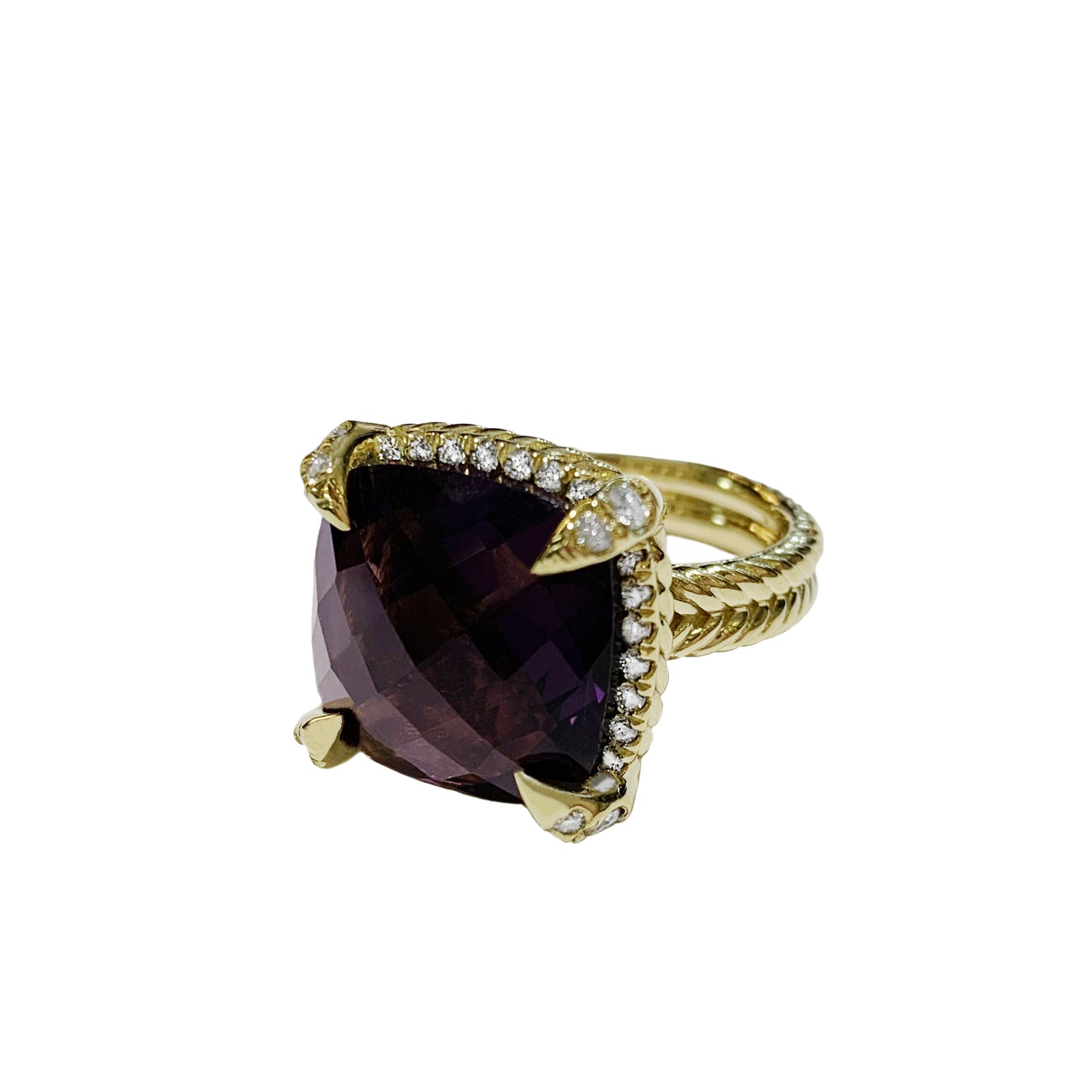 David Yurman Yellow Gold Chatelaine Ring Amethyst 14mm Crown Jewelers