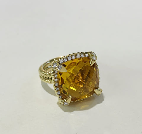 David Yurman Yellow Gold Chatelaine Ring Citrine 14mm
