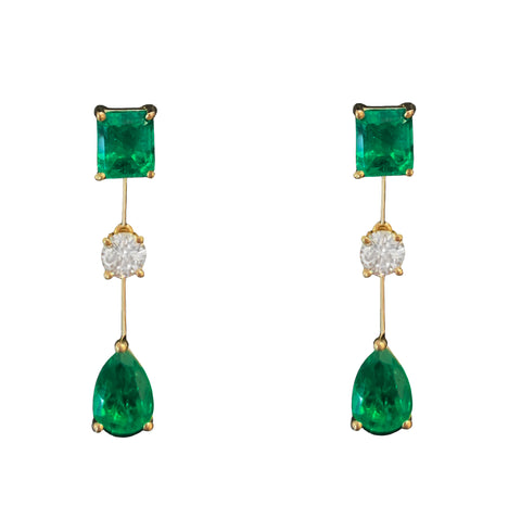 Columbian Emerald & Diamond Earrings in Yellow Gold