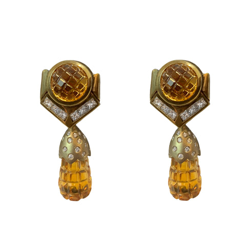 Detachable Drop Citrine Earrings with Diamonds