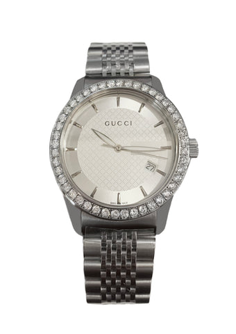 Gucci Diamond Watch Silver Dial G Timeless 38mm YA126401