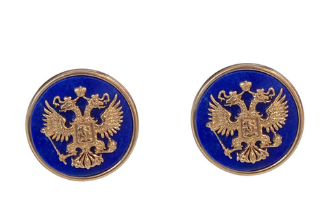 Double Eagle Cufflinks in 14k Red Gold with Lapis Lazuli