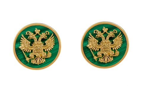 Double Eagle Cufflinks in 14k Yellow Gold with Malachite