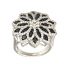 Big Fancy Flower Shaped With Black & White Diamonds Ring