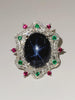 Hand-Made Star Sapphire , Ruby, Emerald,  Diamond 14K White Gold Ring size 5.75