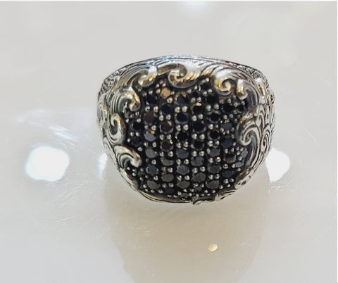 David Yurman Sterling Silver Ring with black diamonds size-10