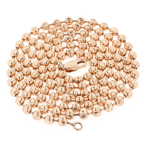 4mm Diamond Cut Moon Cut Ball Bead Chain – 14K Yellow Gold-Plated Sterling Silver