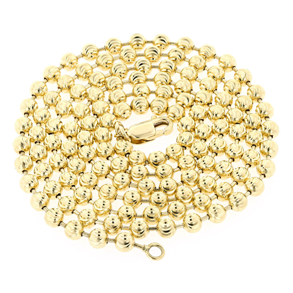 14k Yellow Gold Mens Moon Ball Bead Chain 4 mm