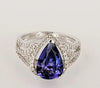 Diamond and Pear Cut Genuine Tanzanite 3.5 carats Ring set in 14K White Gold