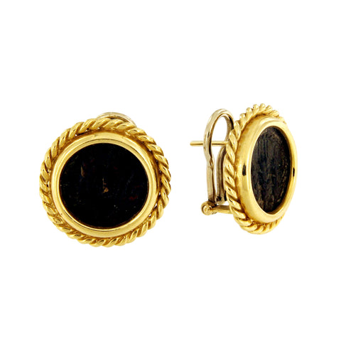 Antique Coin Stud Earrings in 14k Yellow Gold