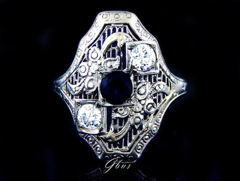 Vintage Edwardian North/South Old Miners Diamond & Sapphire Ring