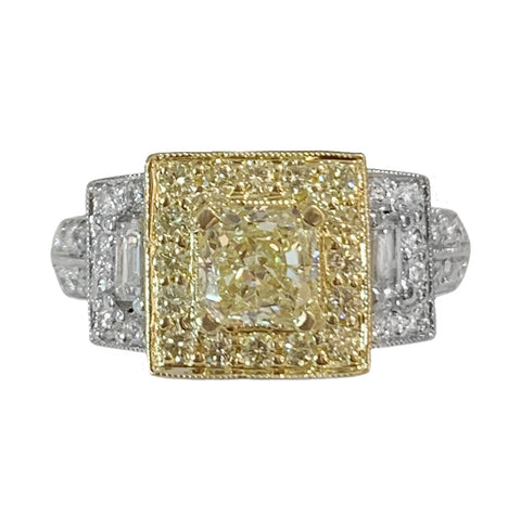 Square Ring in 18k White Gold with Fancy Yellow Diamond