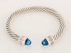Classic Cable Bracelet Sterling Silver with Blue Topaz and Diamonds, 7mm