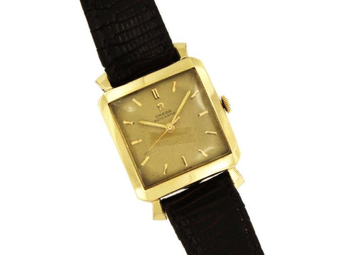 Omega Yellow Gold Rare Exclusive Vintage 14k Filled Square-Shaped Watch