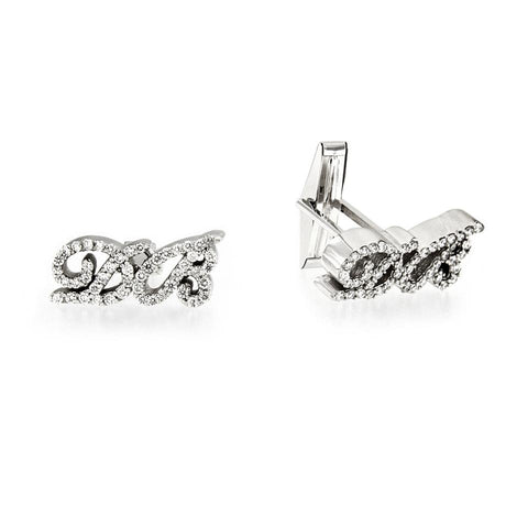 Custom Made White Gold Personalized Initial Cufflinks with Diamonds