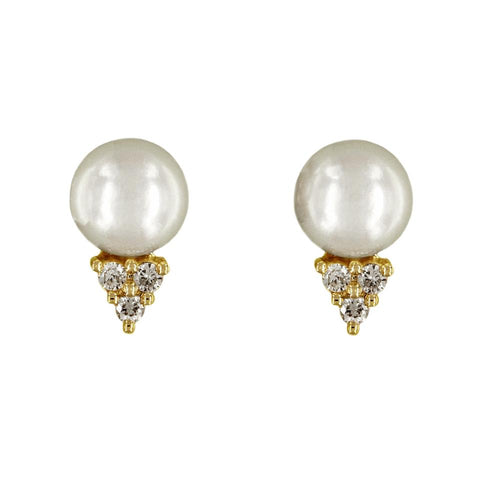 Pearl earrings with Diamonds in Yellow Gold
