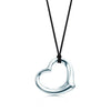 Tiffany & Co. Silver Elsa Peretti Open Heart Pendant with Silk Cord & Chain Set Necklace