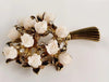 Antique Coral and Diamond Flower Shape Brooch in 14K Yellow Gold